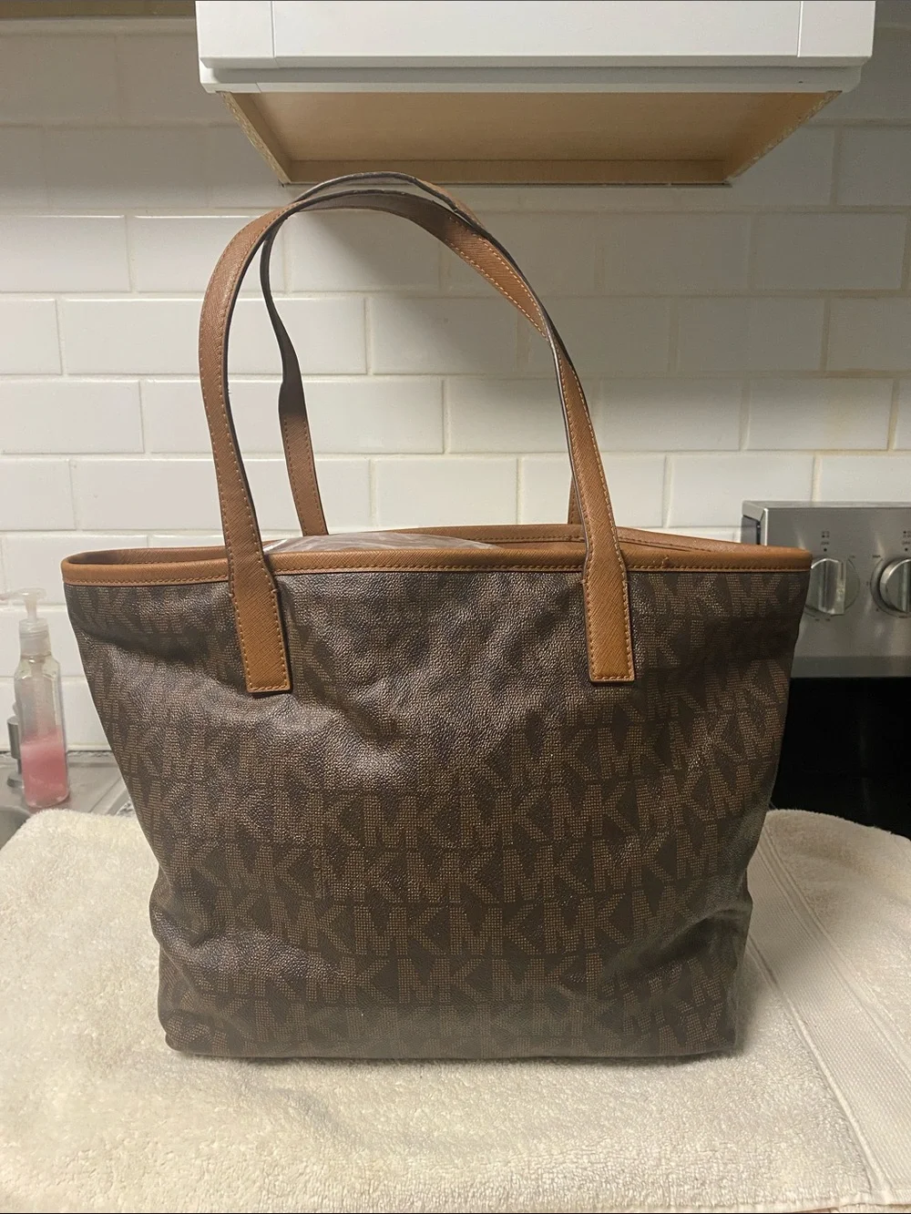 Michael Kors Brown and Tan MK Logo Tote